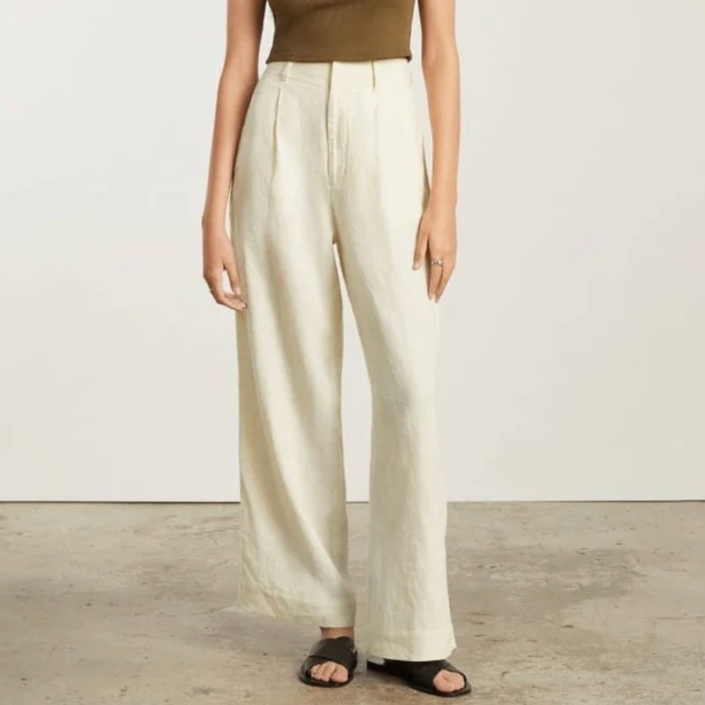 Everlane Way-High Linen Drape Pant Size 8 Canvas Cream Pleated Wide Leg Coastal